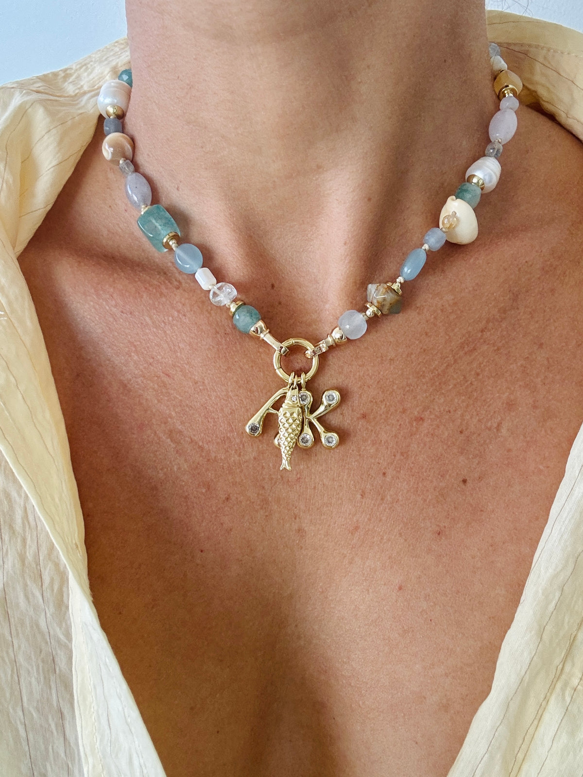 Gemstone Charm Link Necklace - Customisable with your choice of pendants