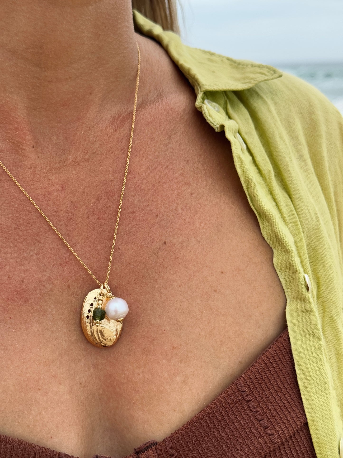 Paua Shell triple pendant chain necklace