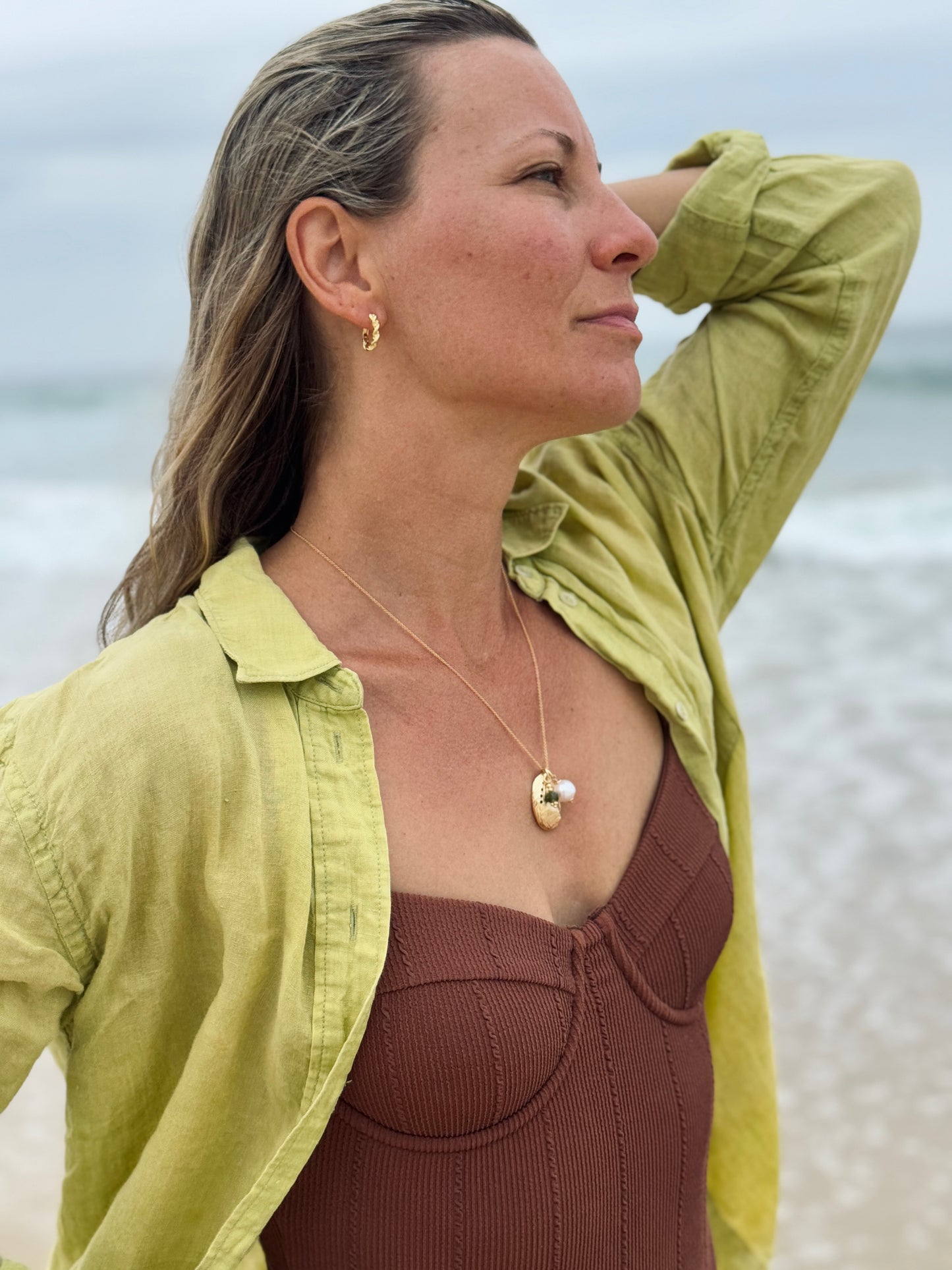 Paua Shell triple pendant chain necklace