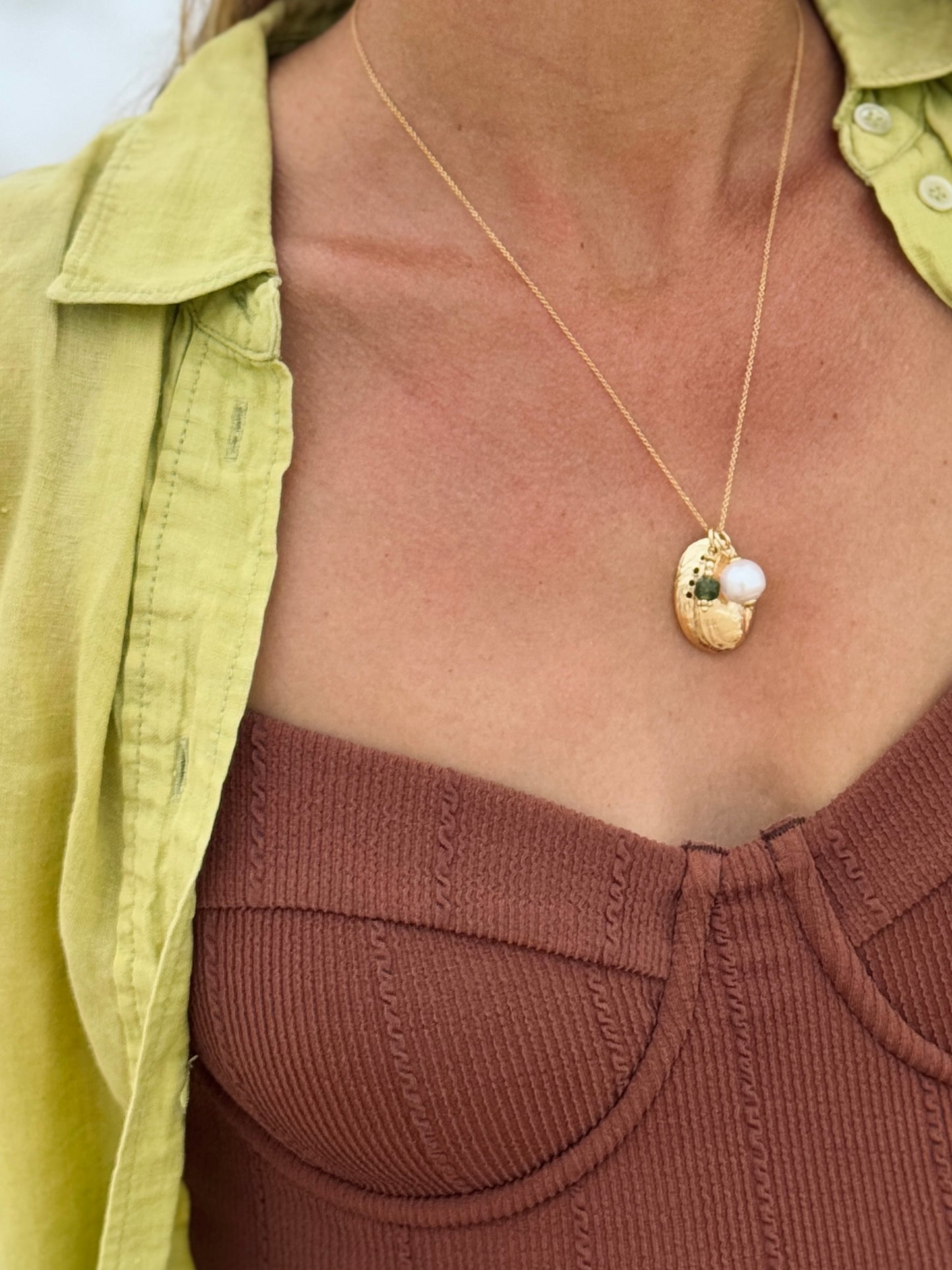 Paua Shell triple pendant chain necklace