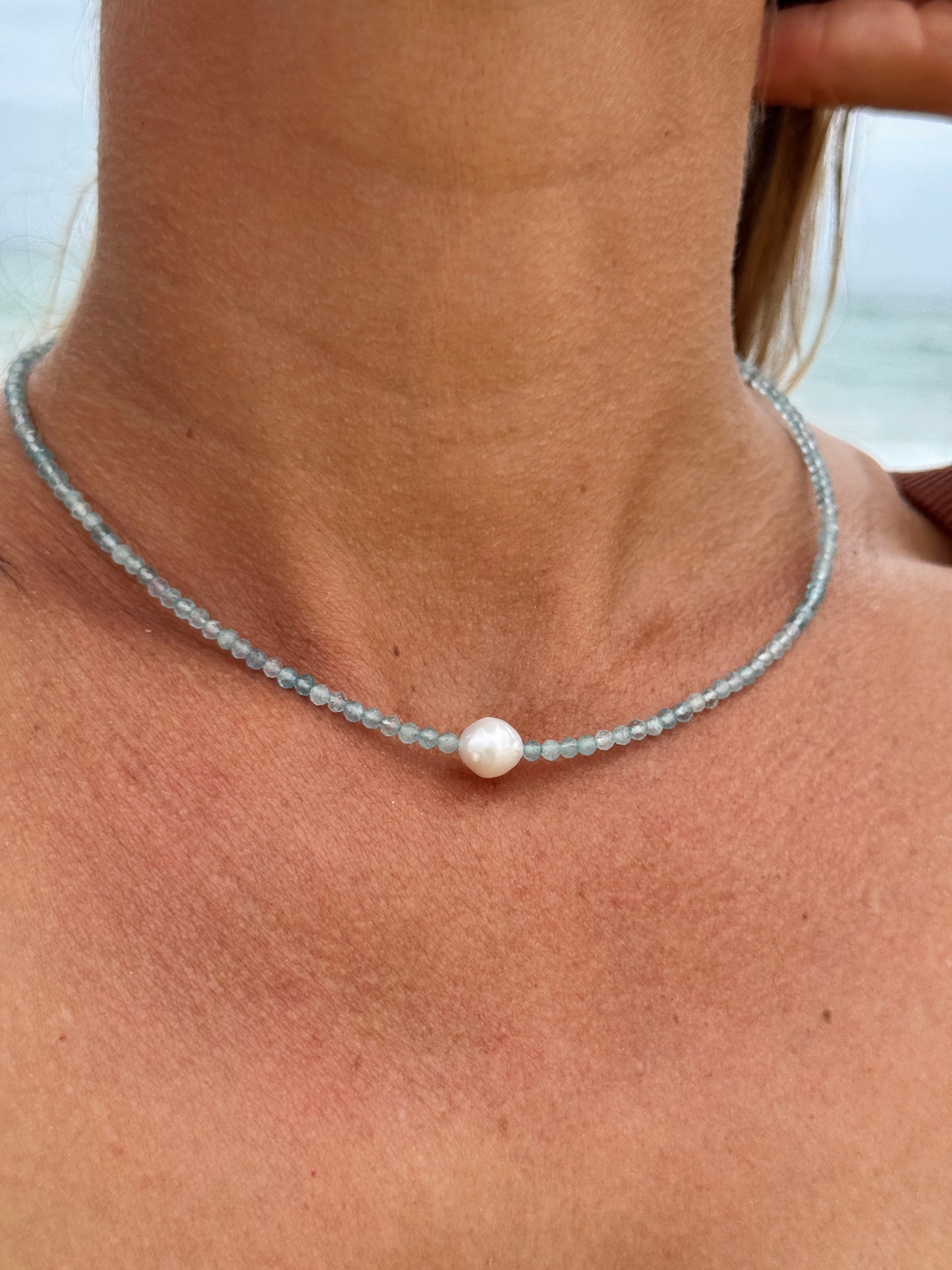 Aquamarine purification Gemstone choker necklace