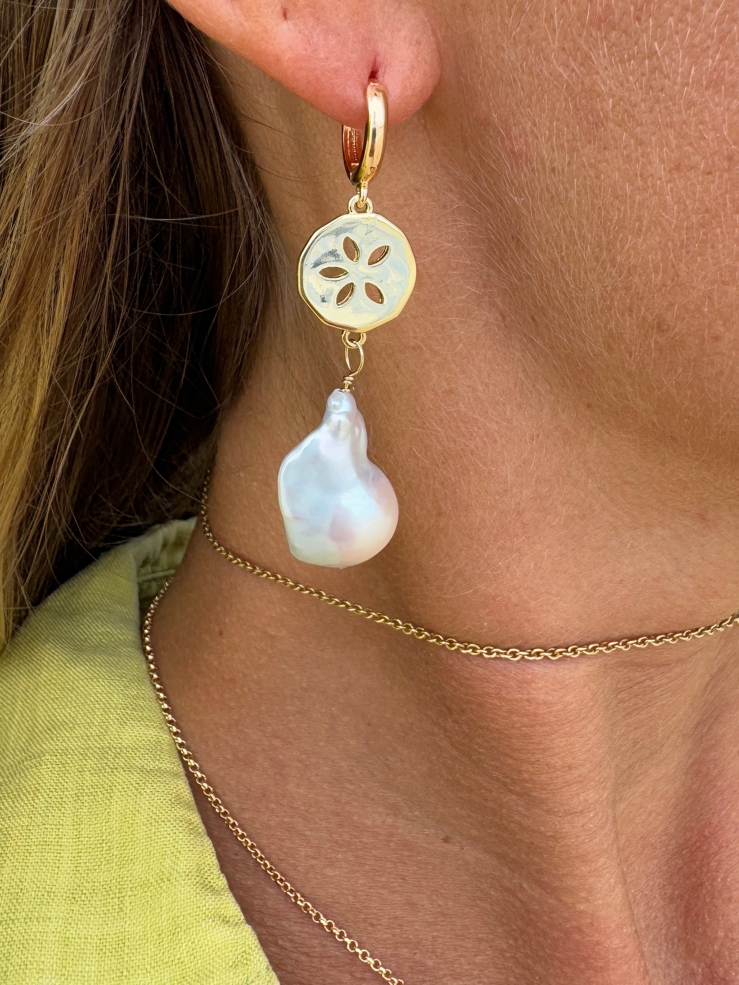 Atlantis Coin Baroque Pearl Drop Earrings