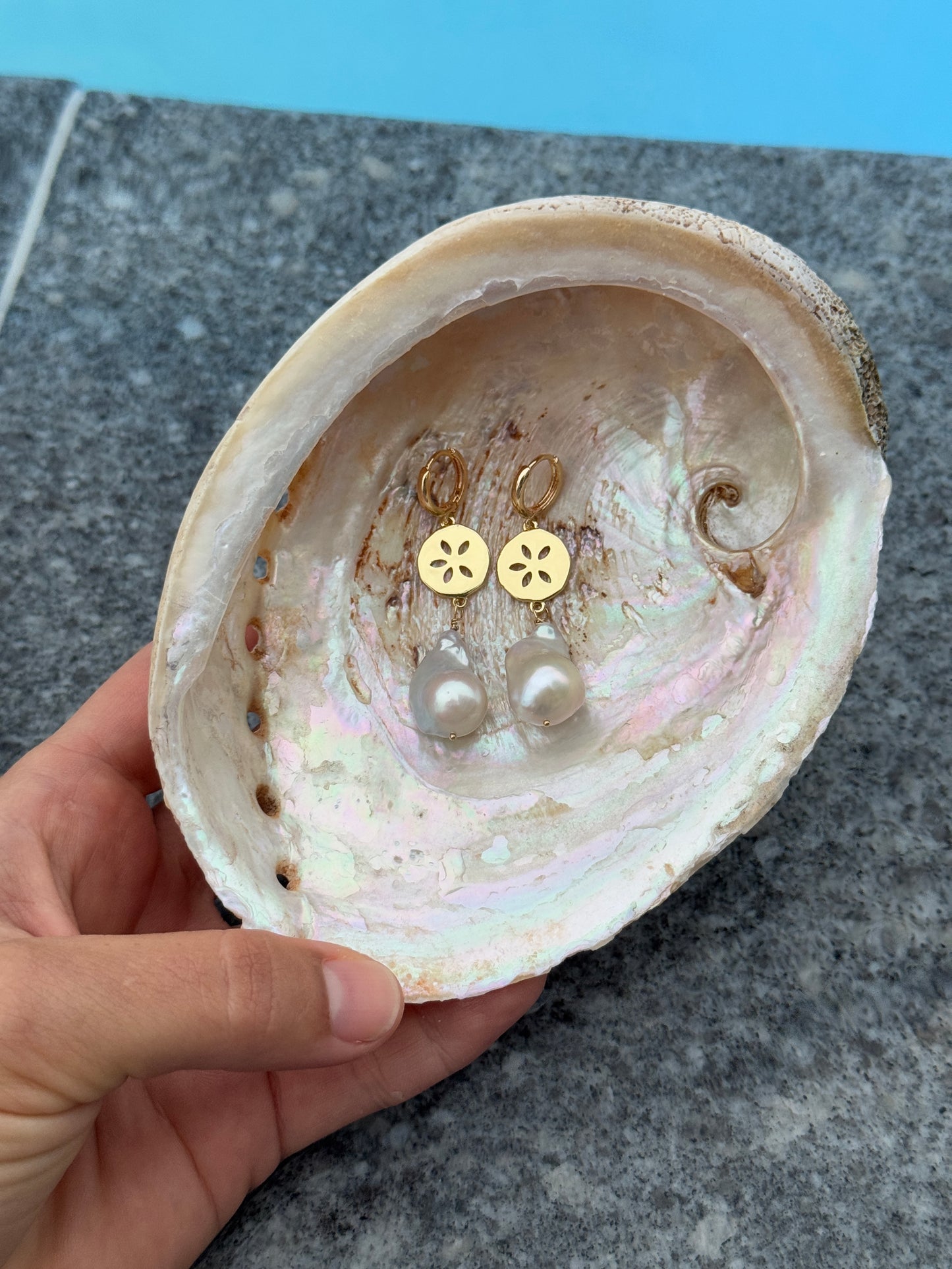 Atlantis Coin Baroque Pearl Drop Earrings