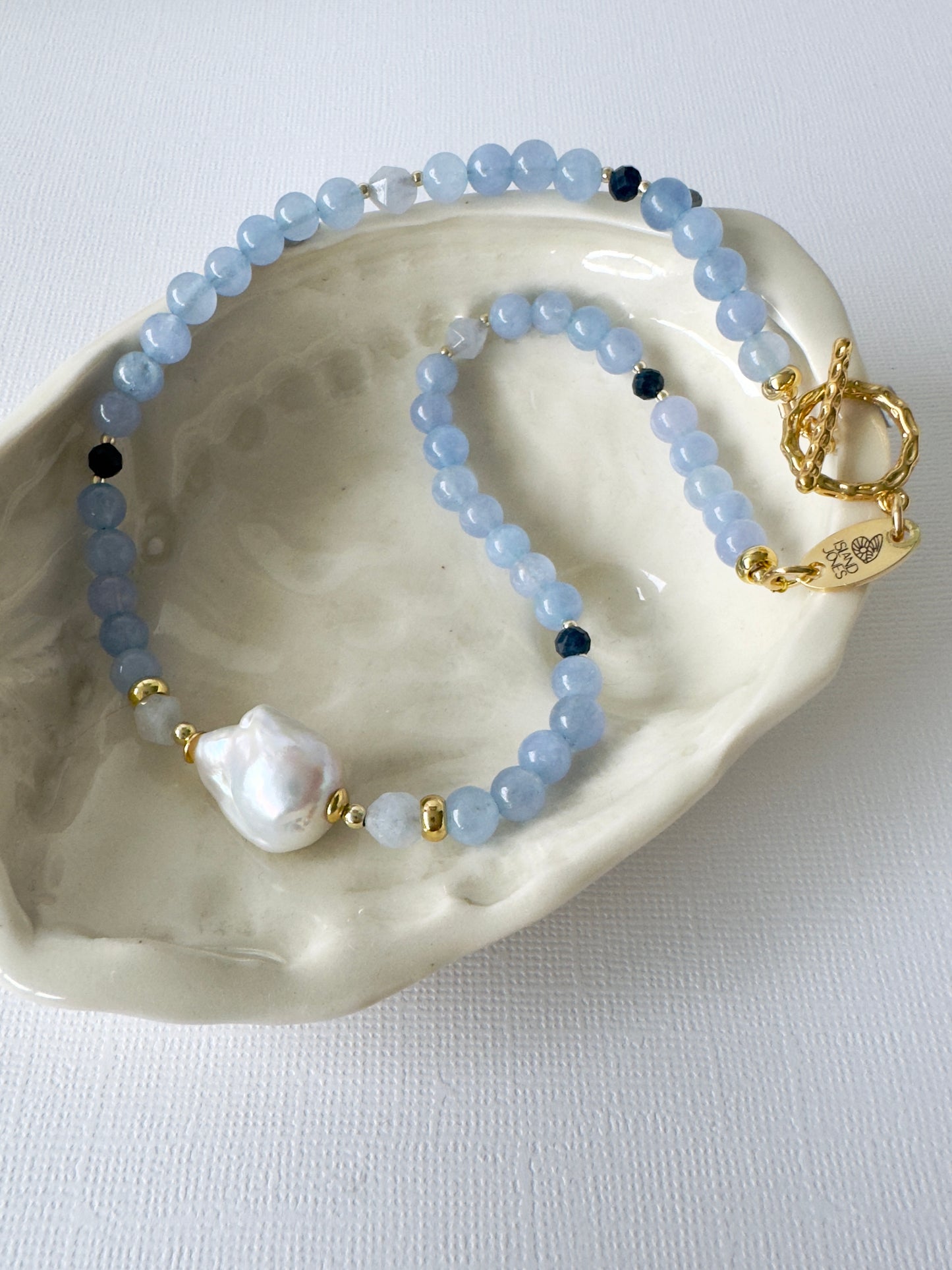 Bronte Aquamarine and Pearl 14K gold fill choker necklace