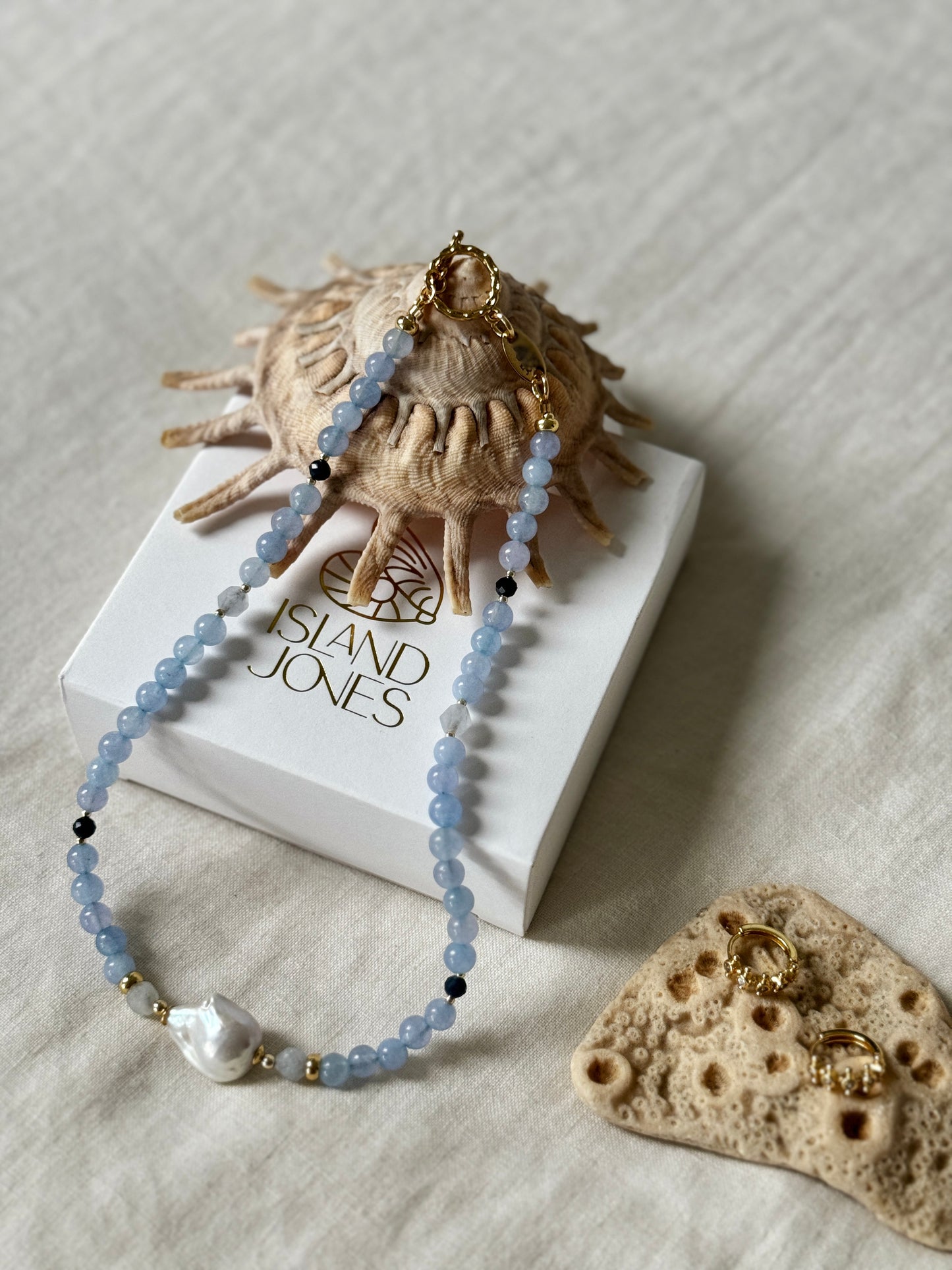 Bronte Aquamarine and Pearl 14K gold fill choker necklace
