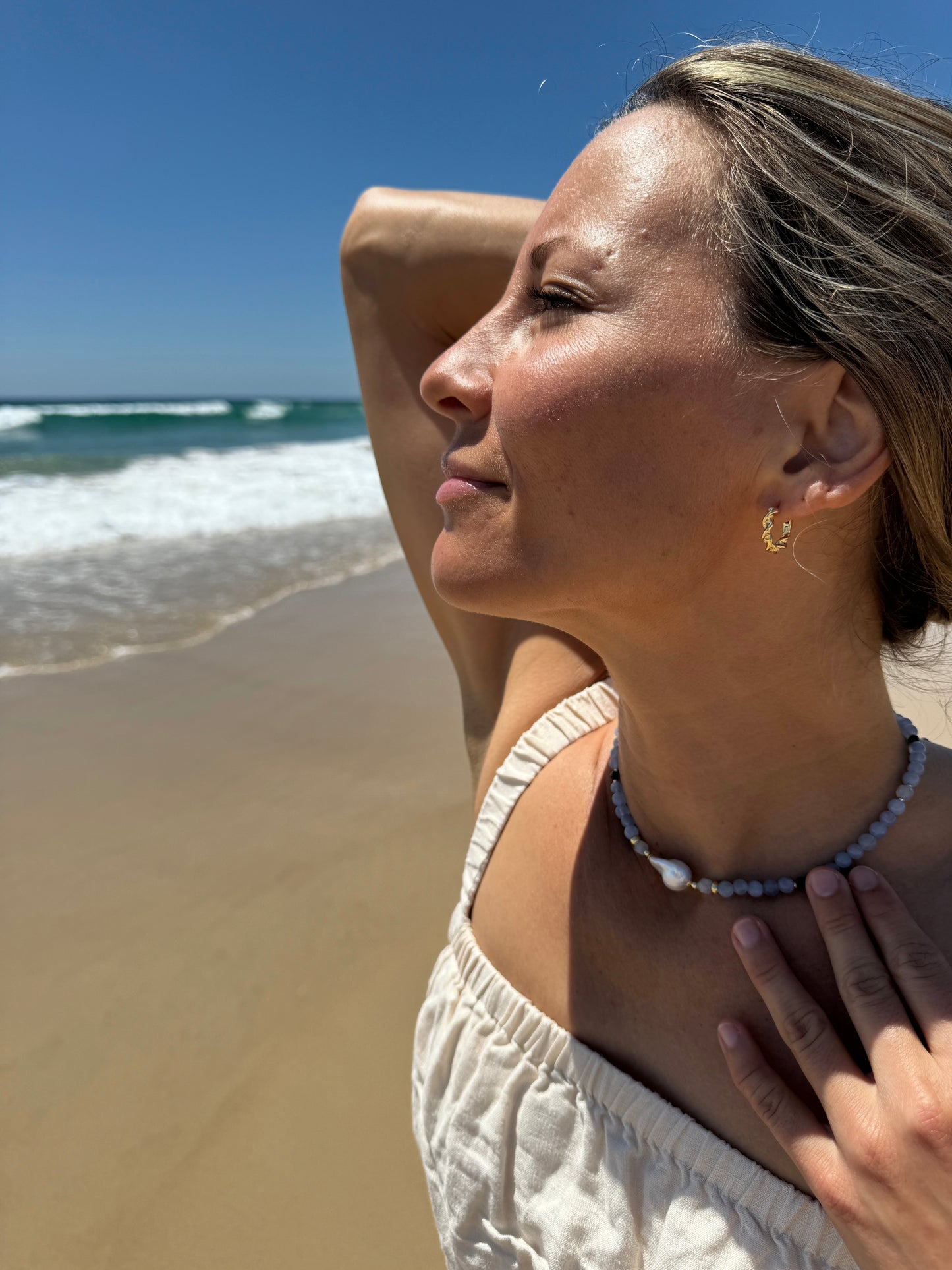 Bronte Aquamarine and Pearl 14K gold fill choker necklace