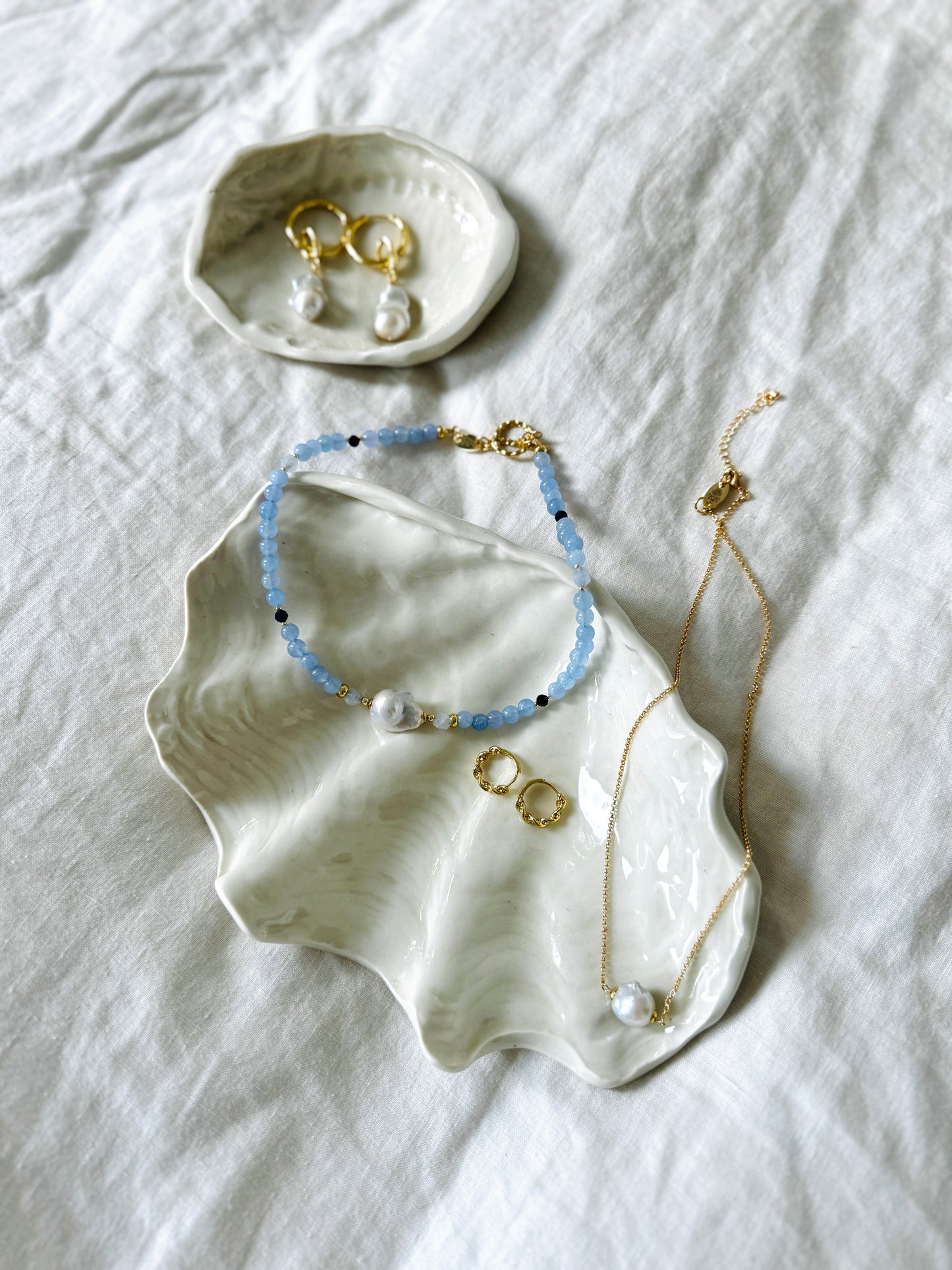 Bronte Aquamarine and Pearl 14K gold fill choker necklace