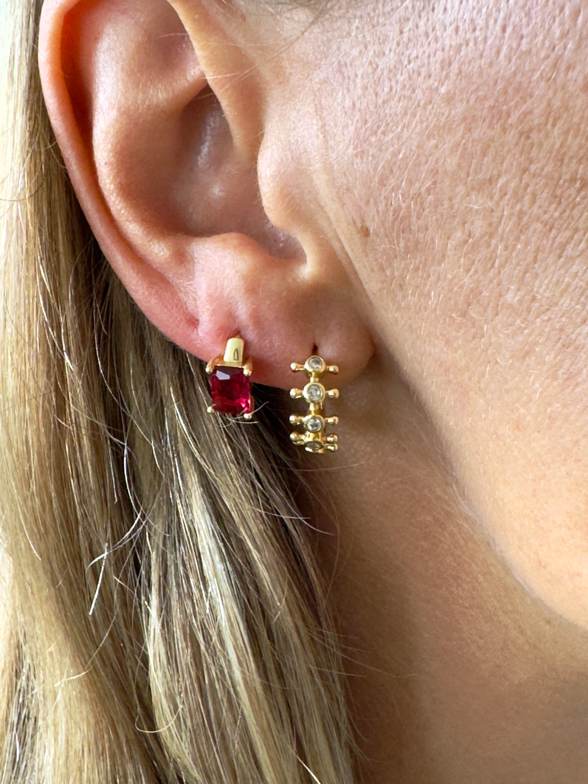 Angaria pink gem 14K gold fill huggie hoops