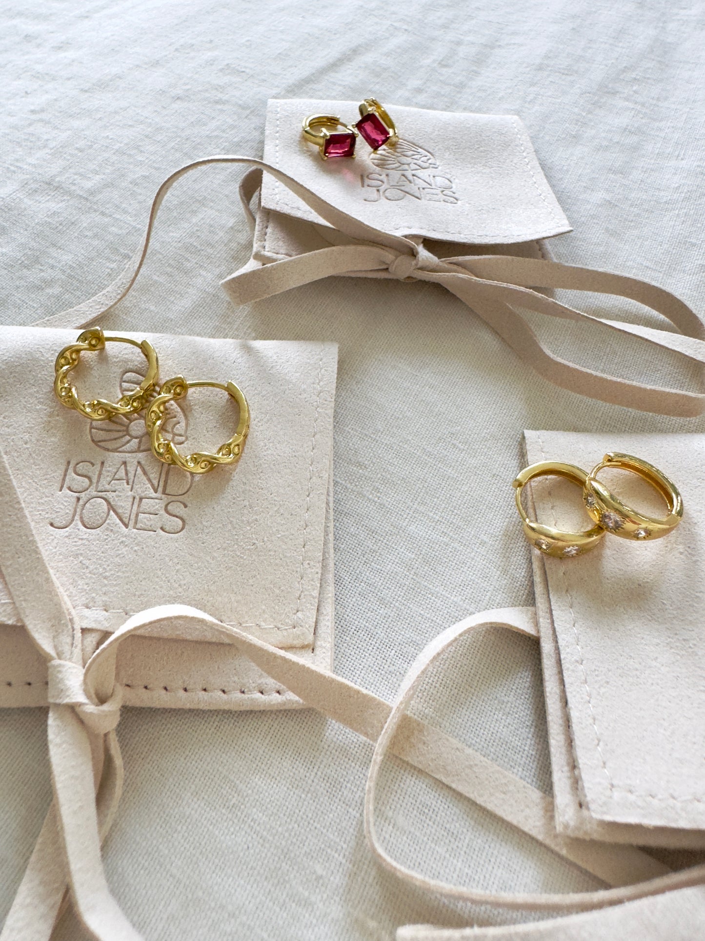 Angaria pink gem 14K gold fill huggie hoops