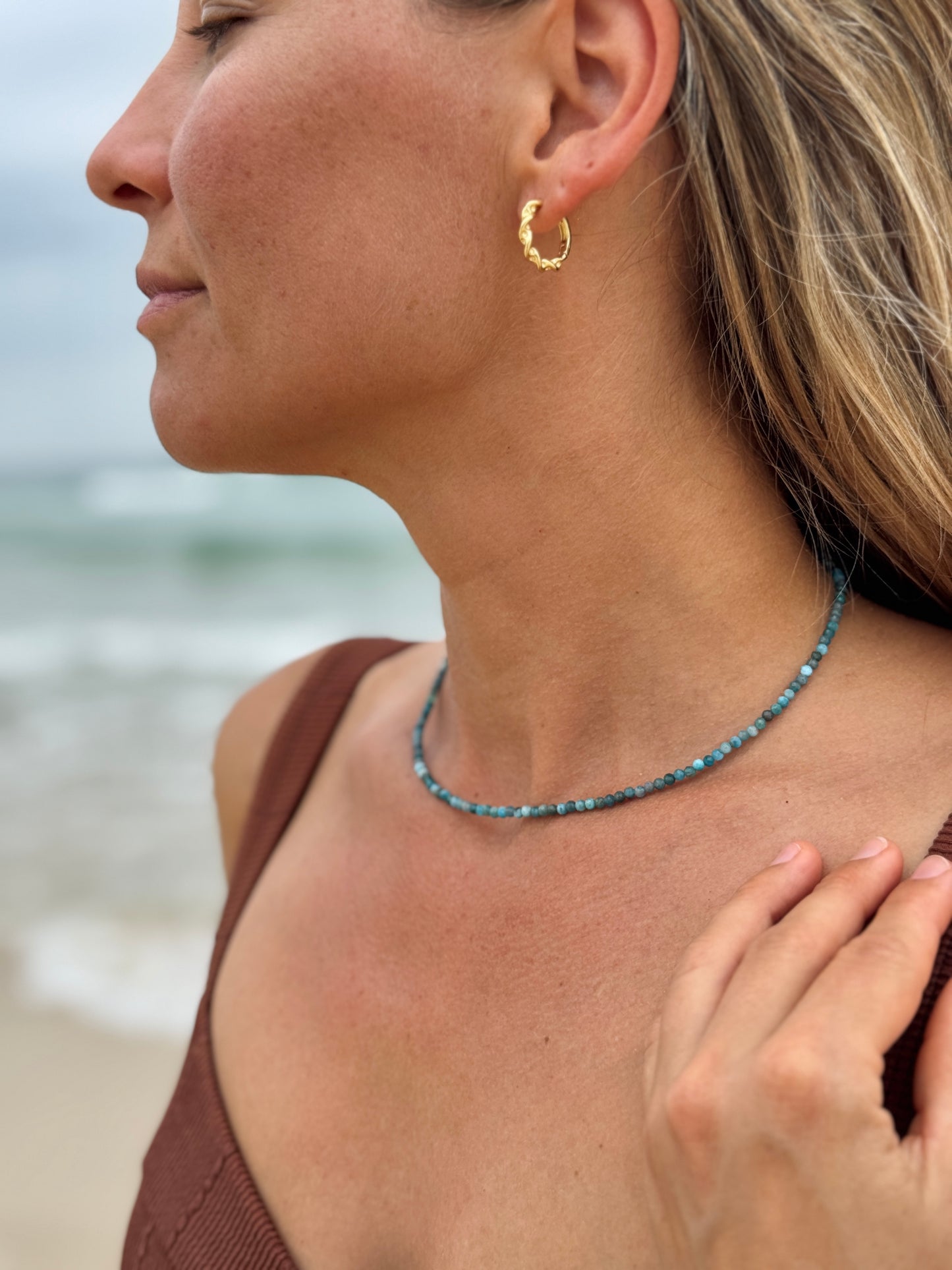 Blue Apatite Manifestation gemstone choker necklace