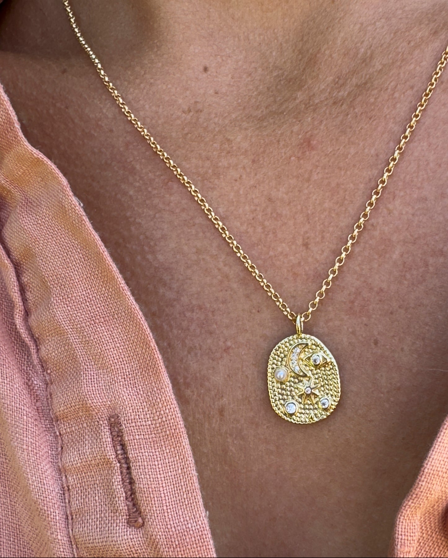 My Moon and Stars 14K Gold Fill pendant on 16" chain necklace