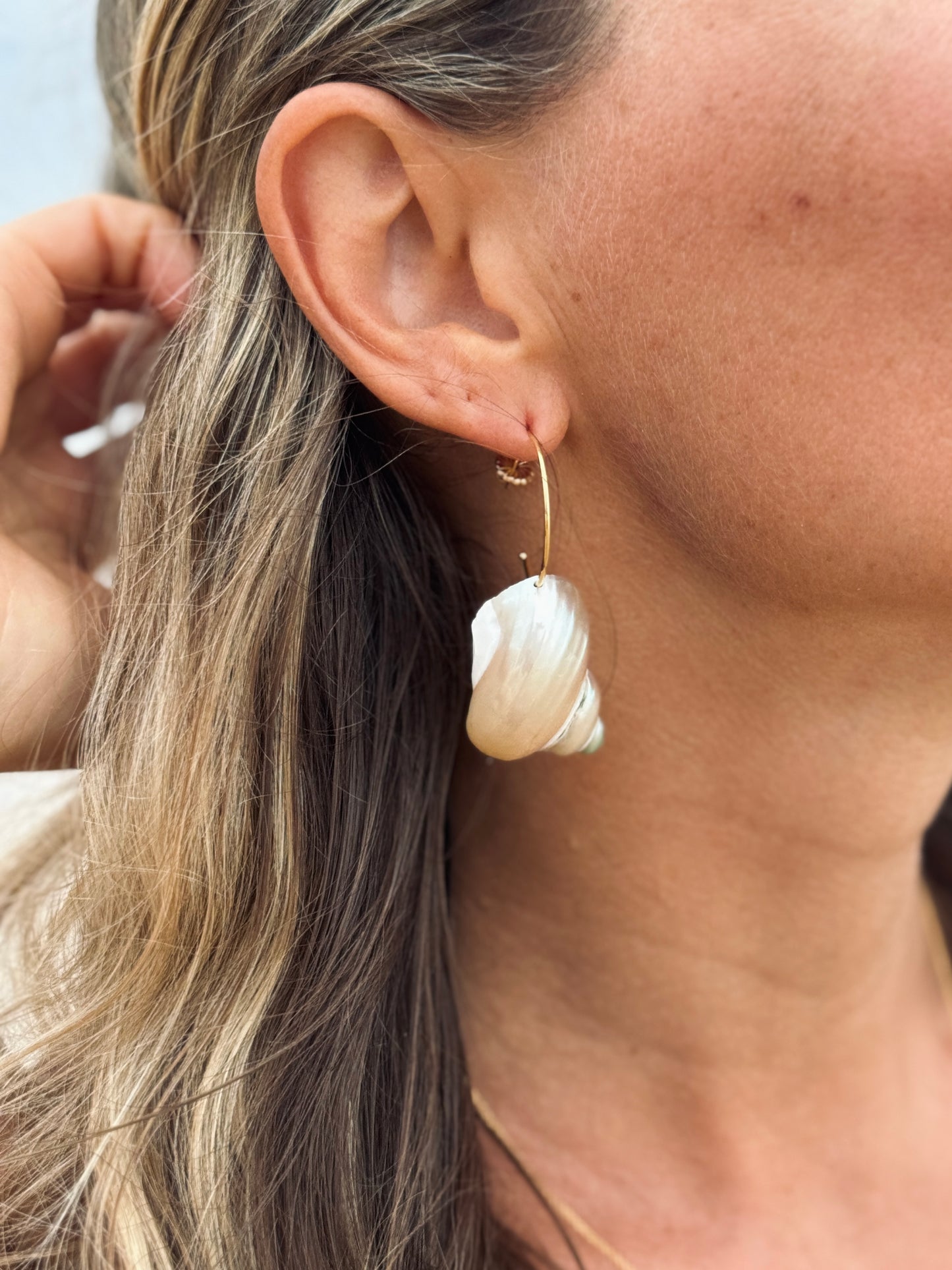 Pearlescent spiral shell hoop earrings