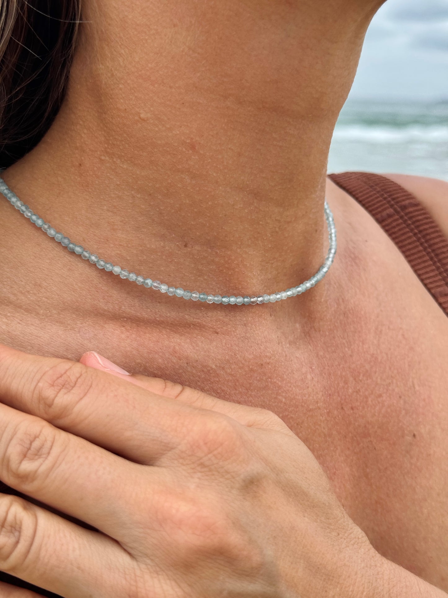 Aquamarine purification Gemstone choker necklace