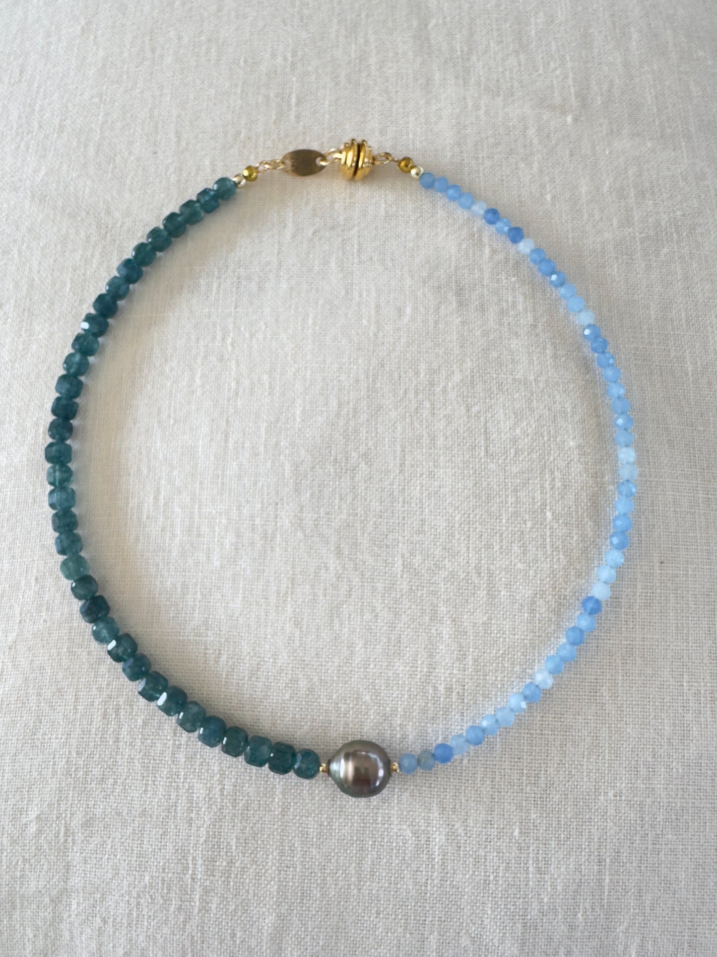 Yin Yang Gemstone and pearl choker necklace