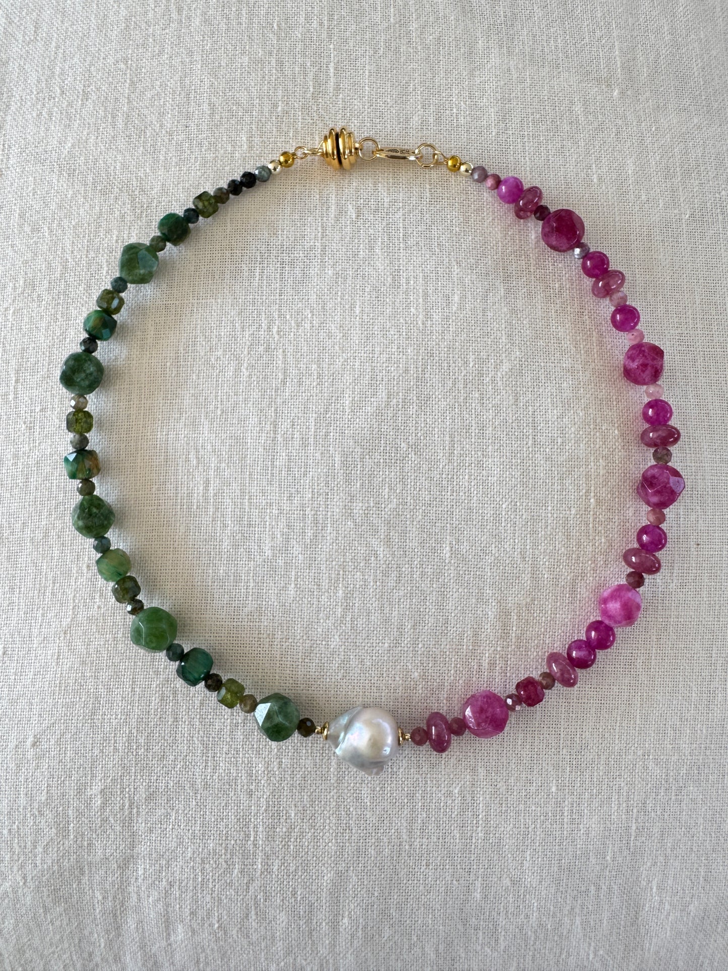 Yin Yang Gemstone and pearl choker necklace