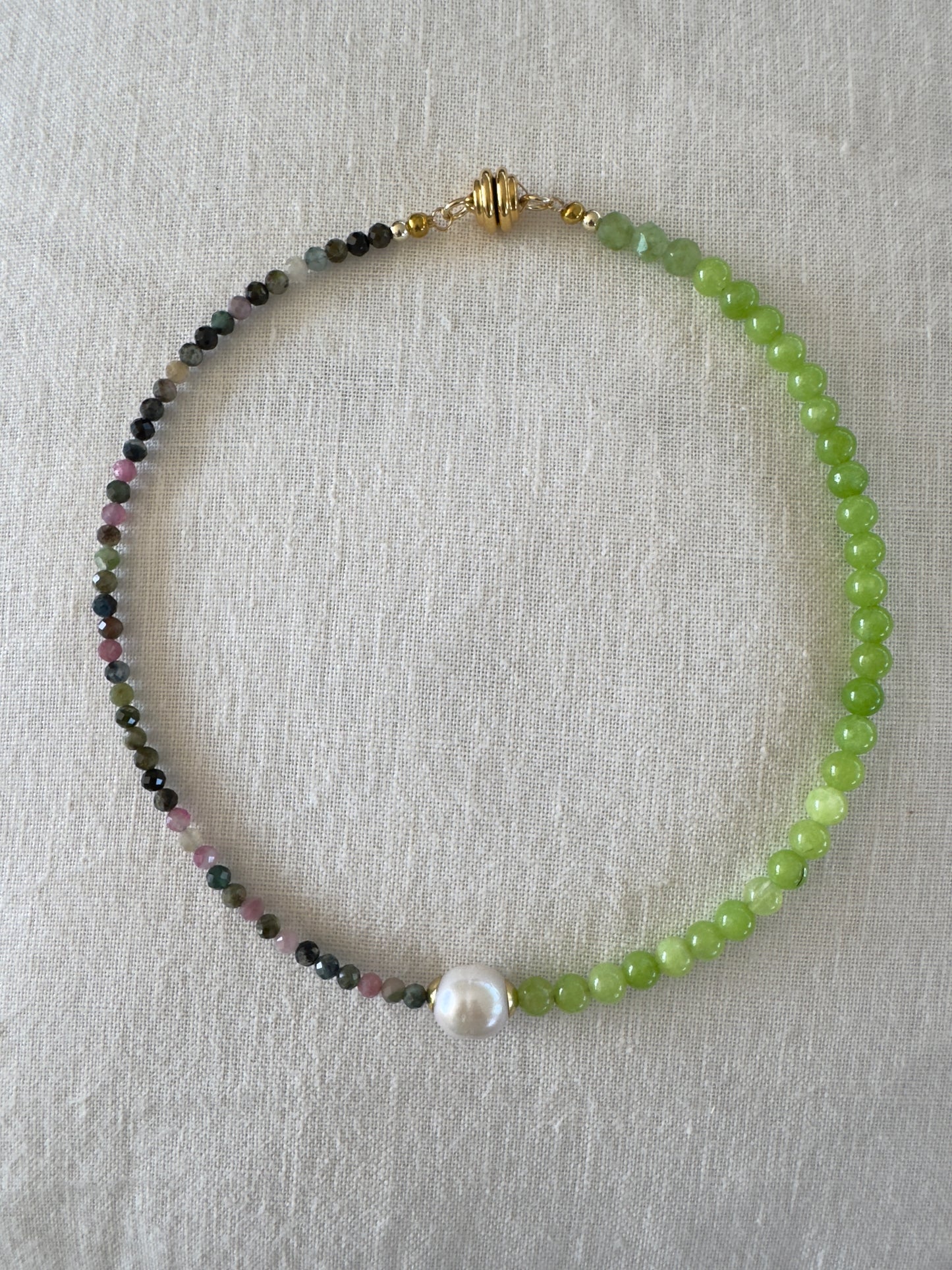 Yin Yang Gemstone and pearl choker necklace