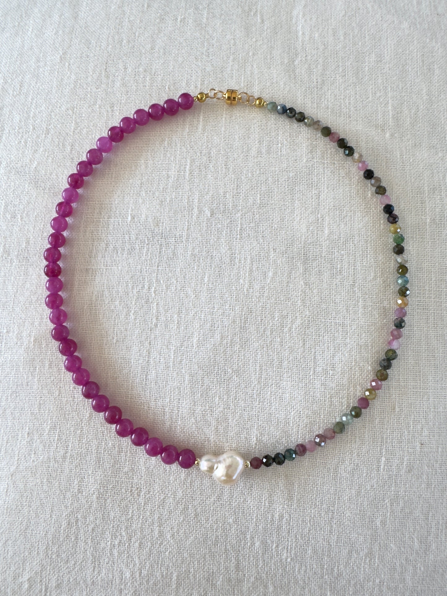 Yin Yang Gemstone and pearl choker necklace