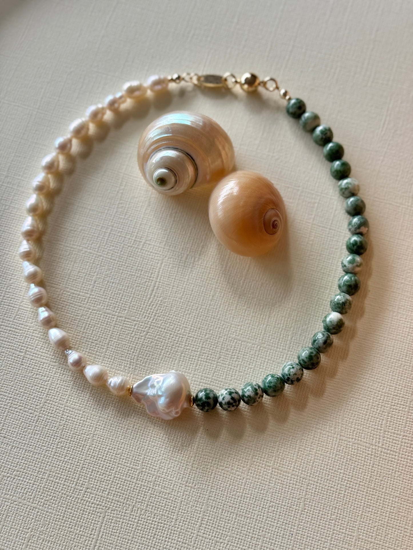 Yin Yang Gemstone and pearl choker necklace