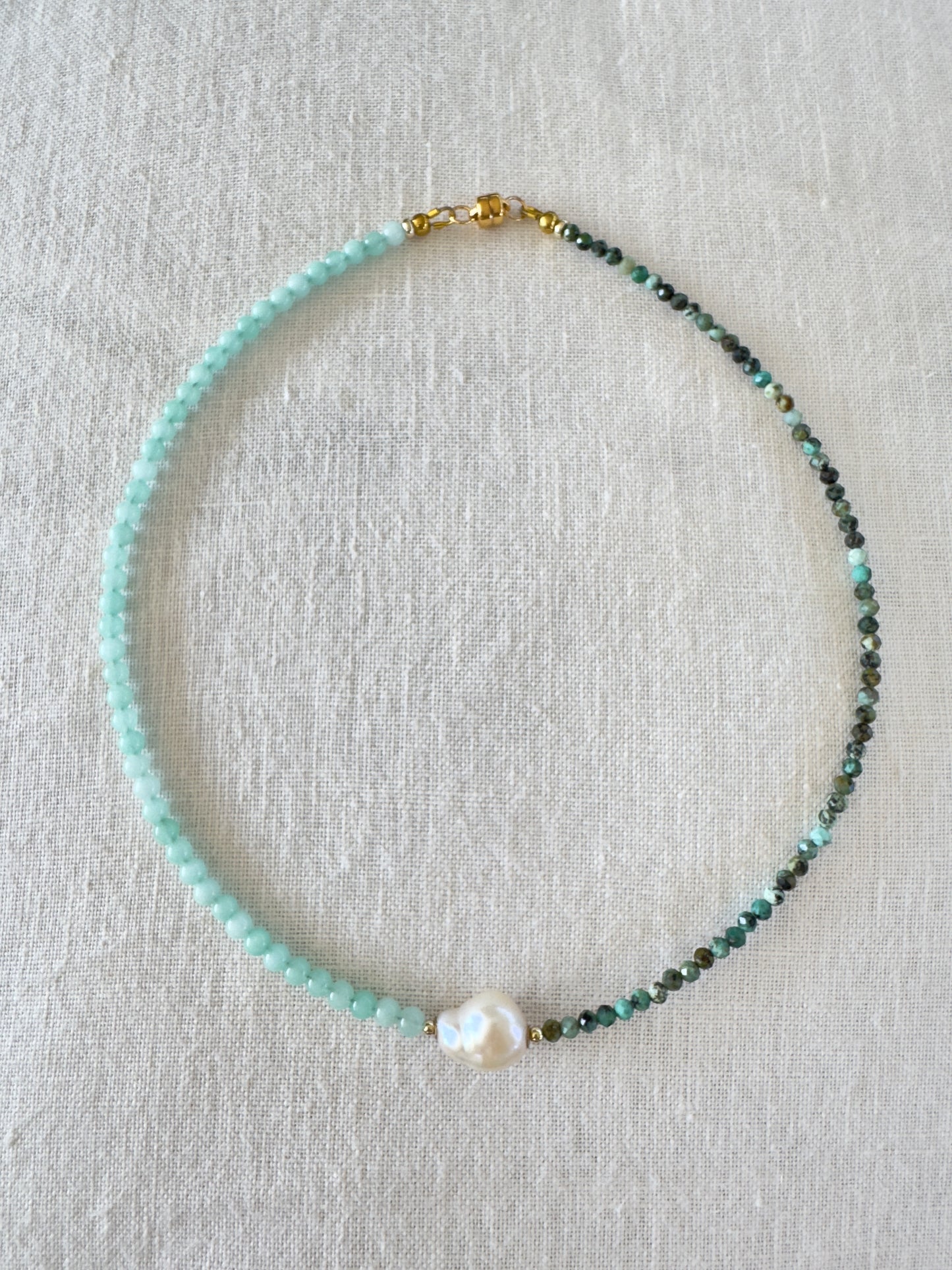 Yin Yang Gemstone and pearl choker necklace