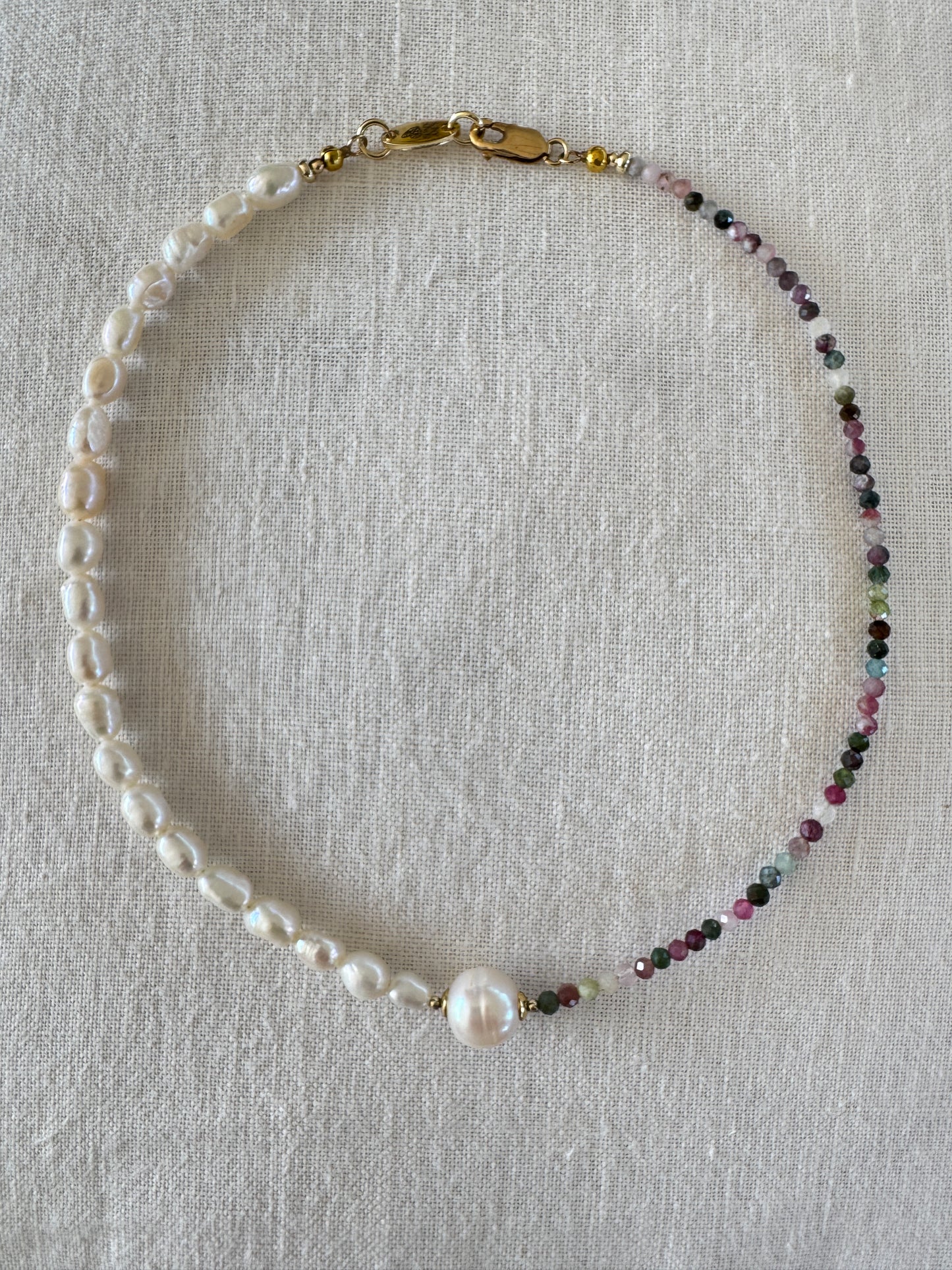 Yin Yang Gemstone and pearl choker necklace
