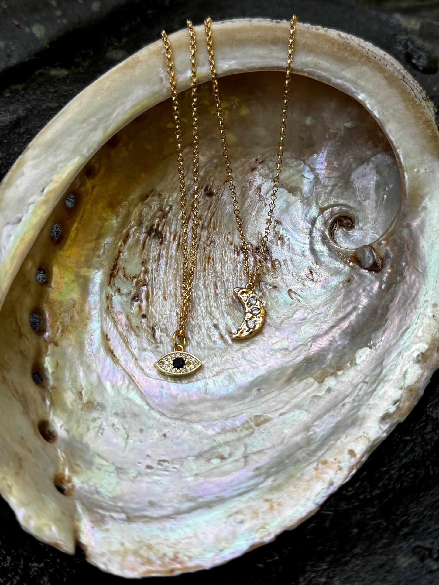 Moon Ripple 14K gold fill pendant on 16" chain necklace