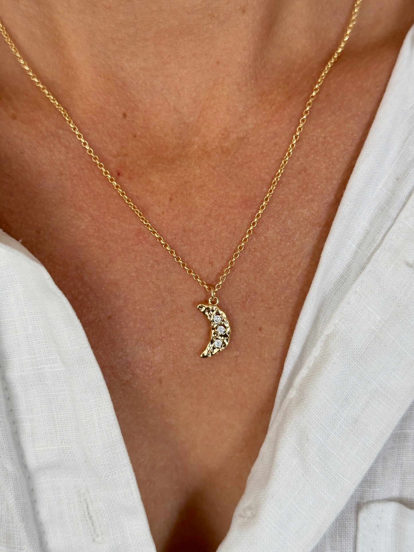 Moon Ripple 14K gold fill pendant on 16" chain necklace
