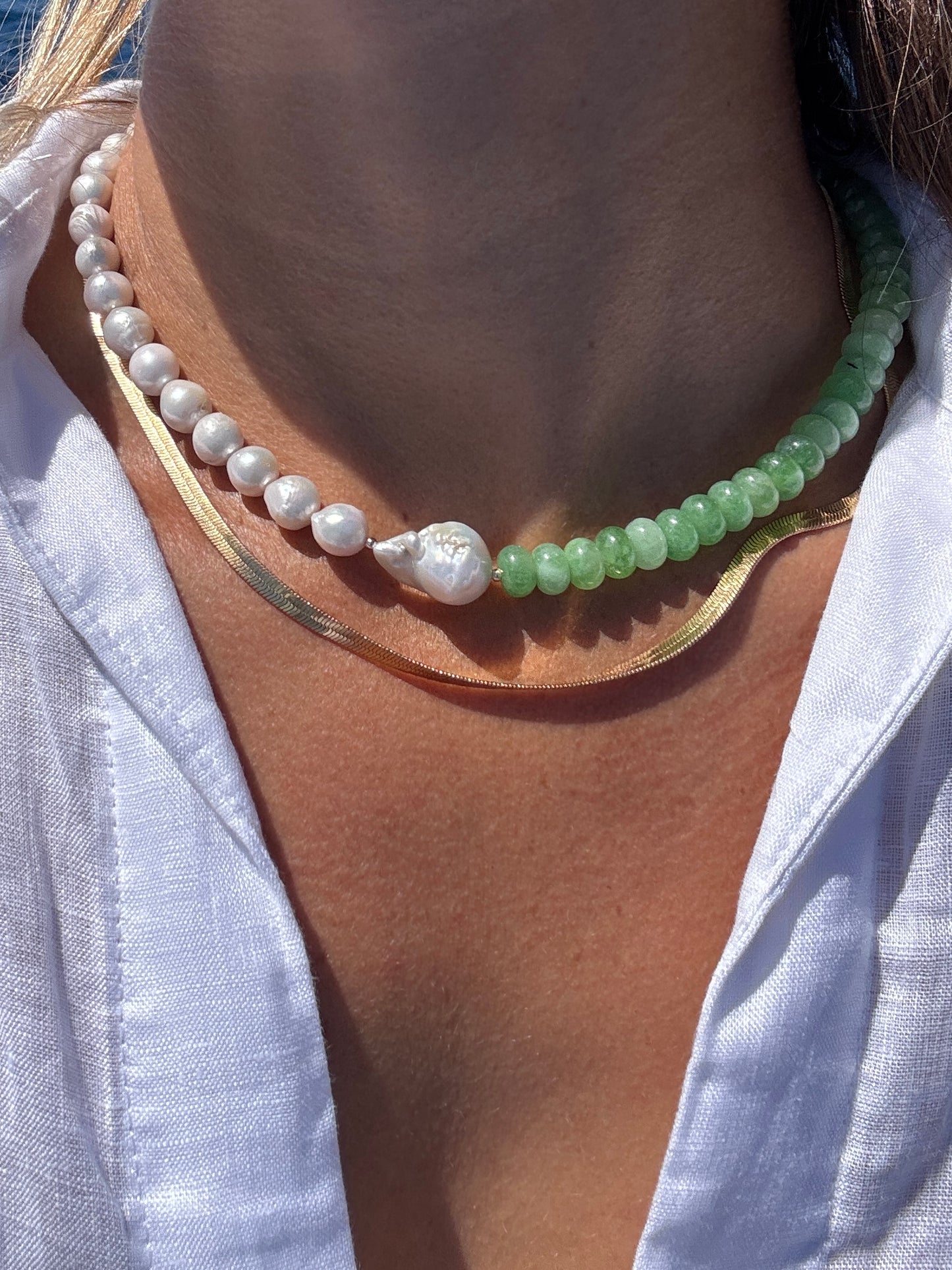 Yin Yang Gemstone and pearl choker necklace