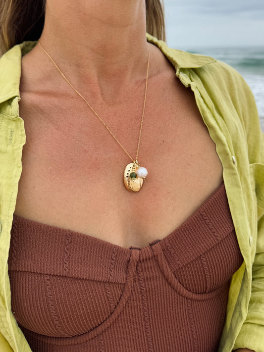 Paua Shell triple pendant chain necklace