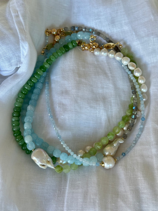Yin Yang Gemstone and pearl choker necklace