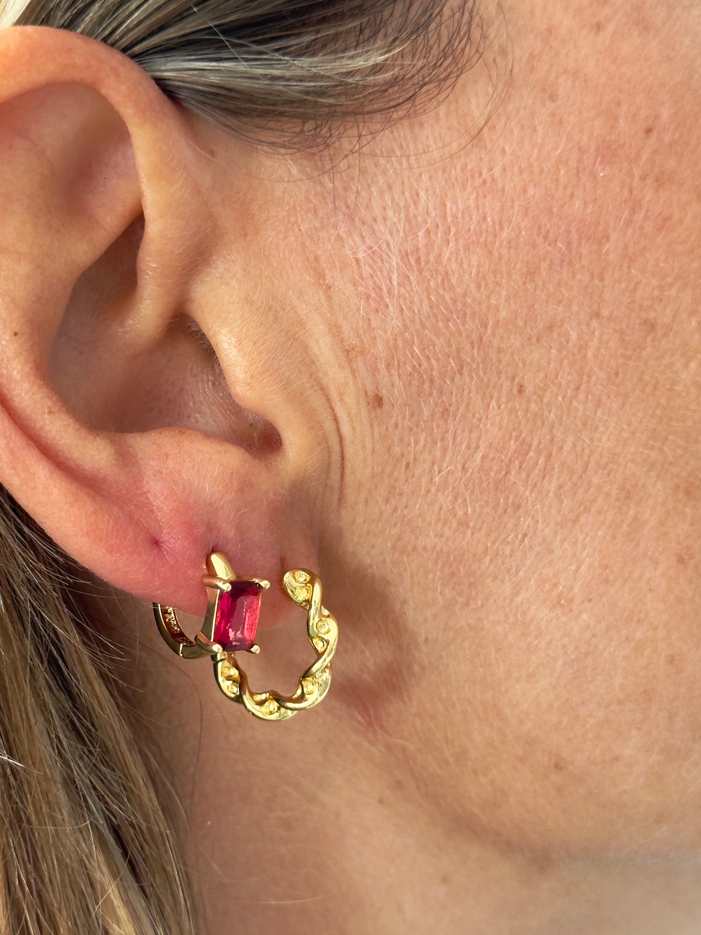 Angaria pink gem 14K gold fill huggie hoops