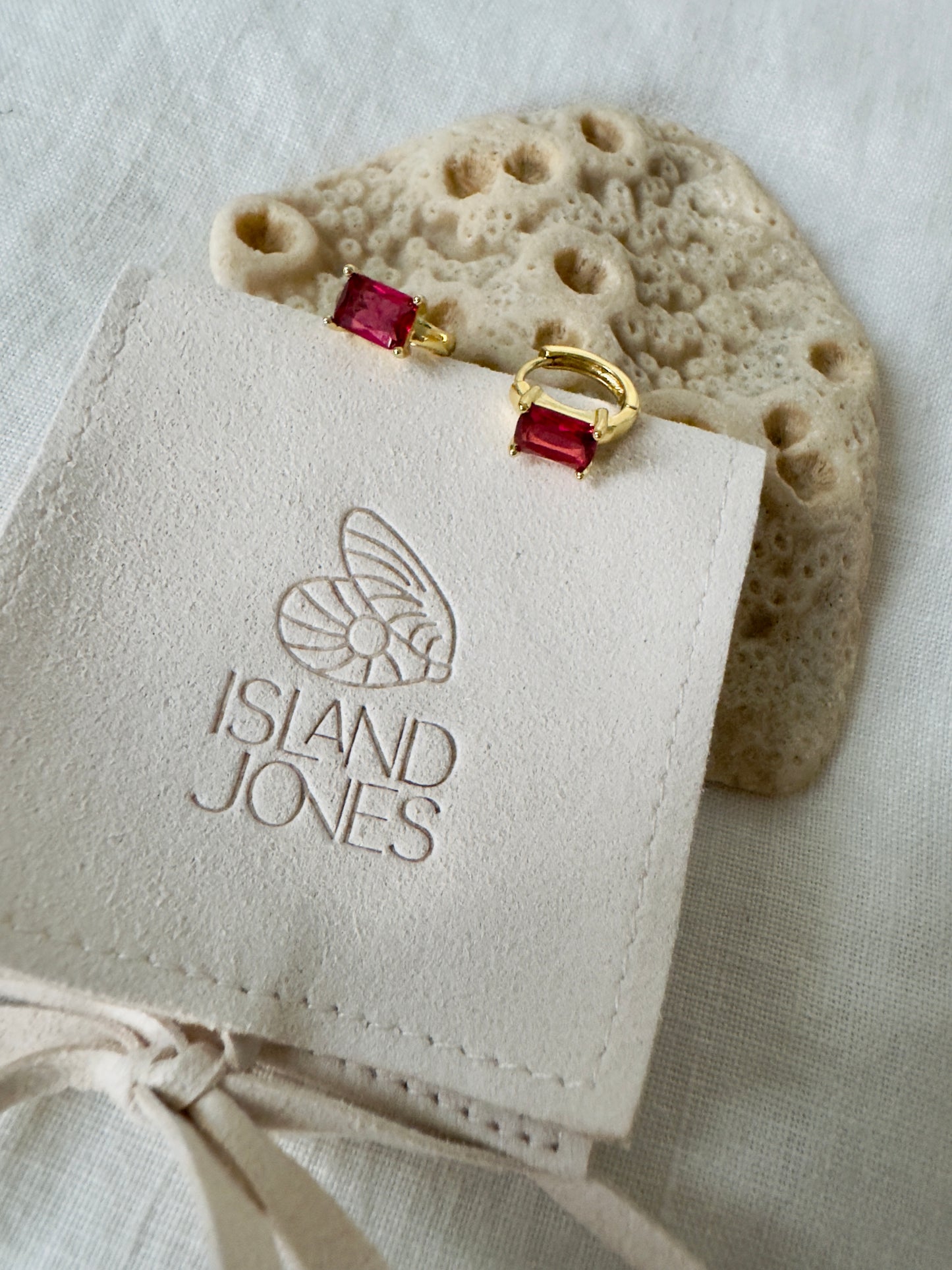 Angaria pink gem 14K gold fill huggie hoops