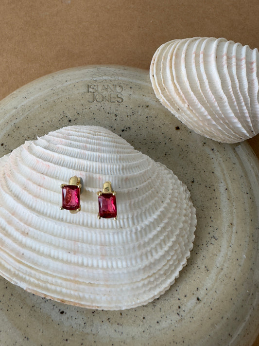 Angaria pink gem 14K gold fill huggie hoops