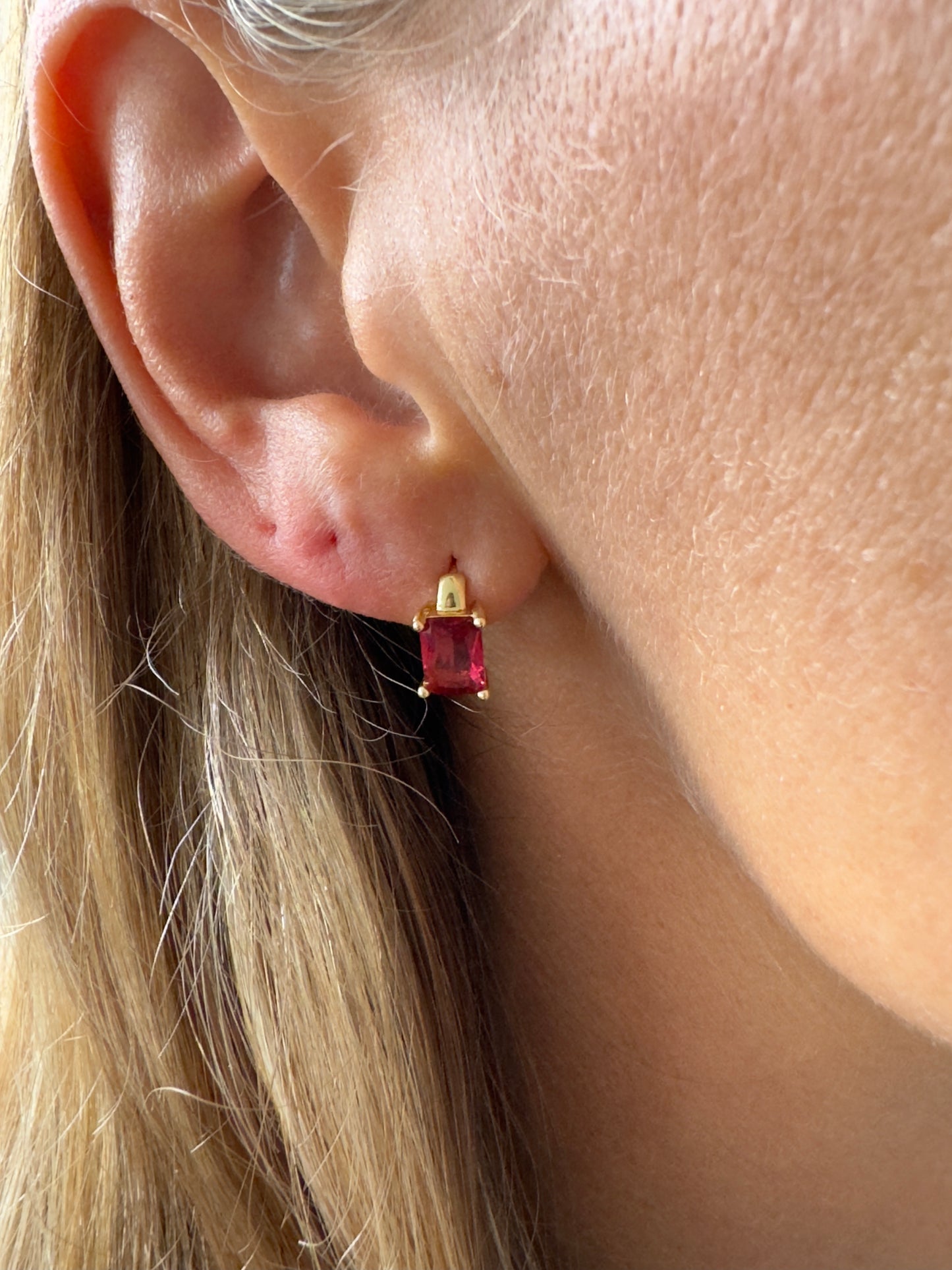 Angaria pink gem 14K gold fill huggie hoops