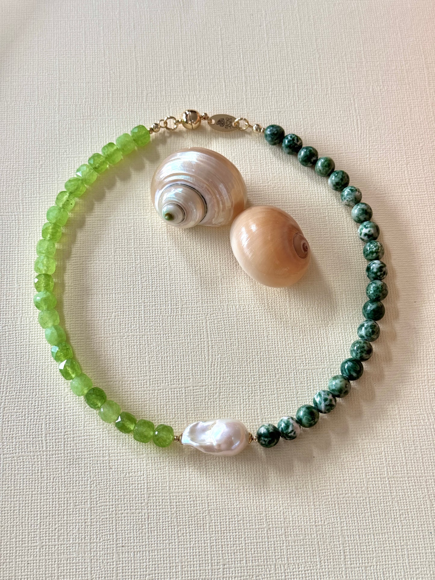 Yin Yang Gemstone and pearl choker necklace