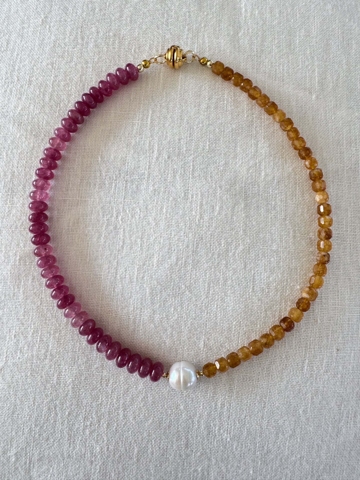 Yin Yang Gemstone and pearl choker necklace